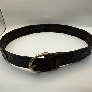 Fossil Tooled Leather Belt Size M 30 Western Floral Medallion Brass Buckle